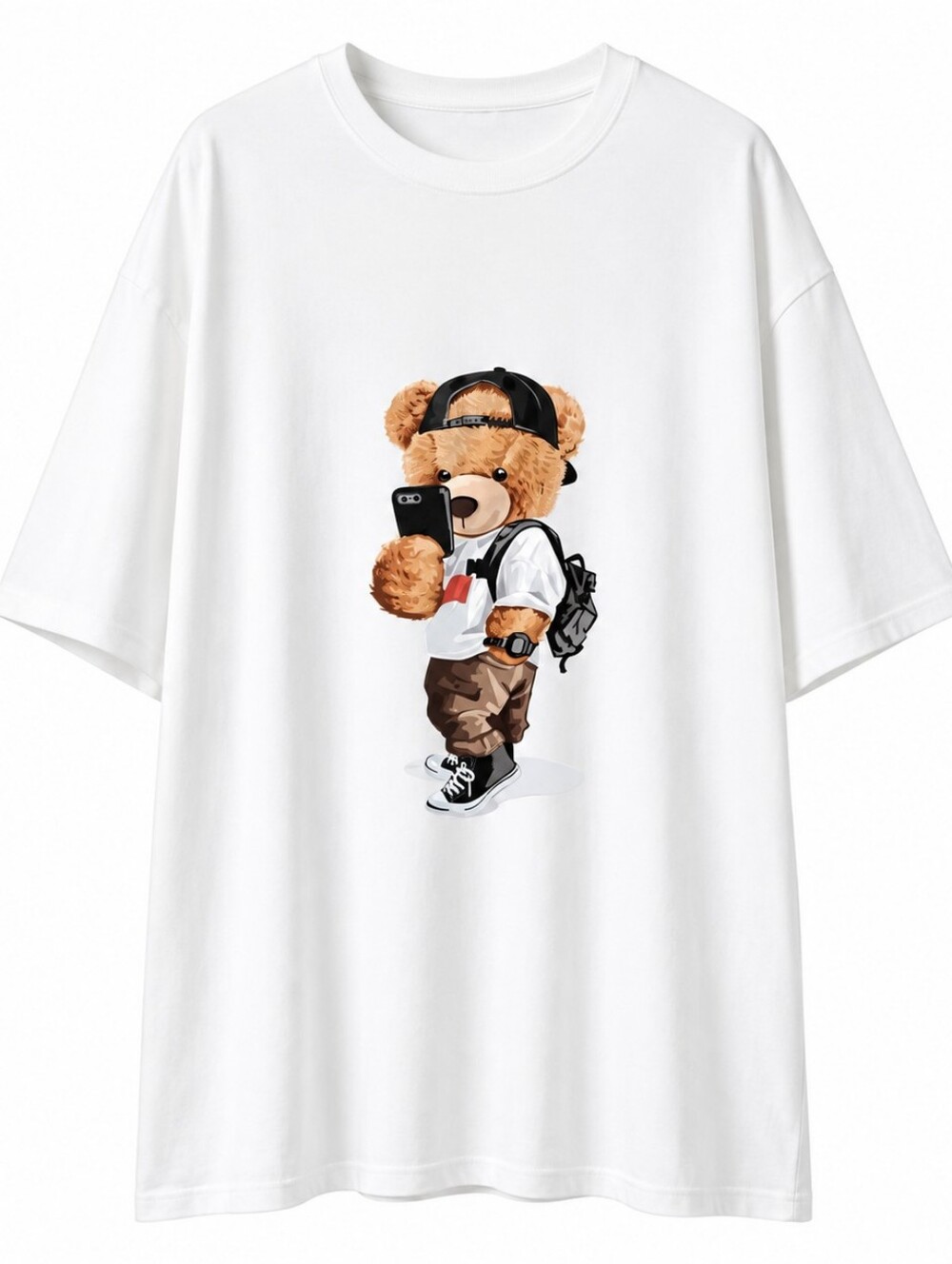 Oversized White Teddy Bear Graphic T-Shirt XL